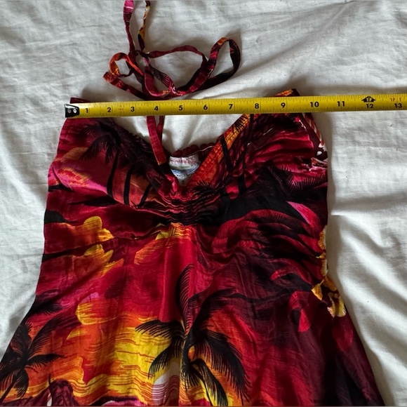 Hawaiian Luau Halter Tunic Dress Tropical Red Halter Dress - Picture 8 of 12